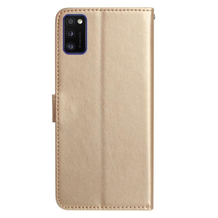 Funda de piel con estampado de rosas en relieve para Samsung Galaxy A41 (dorada)