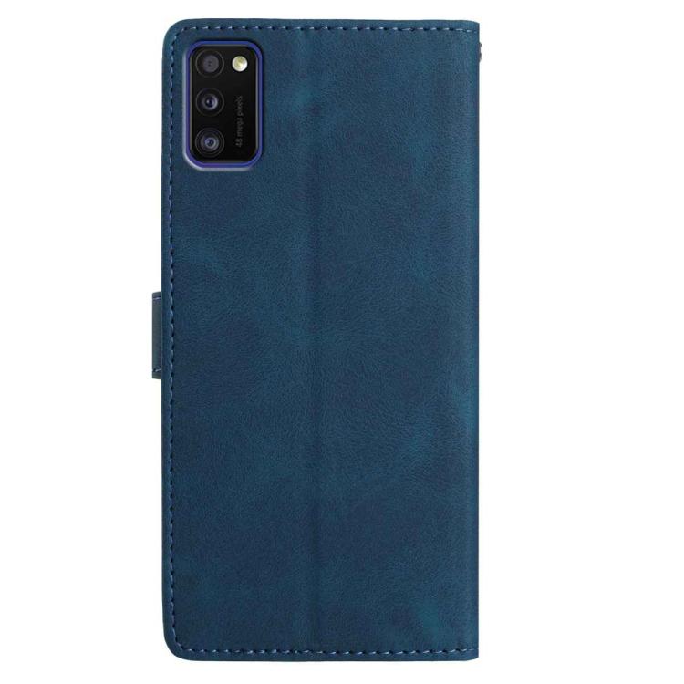 Funda de piel con estampado de rosas en relieve para Samsung Galaxy A41 (azul oscuro)