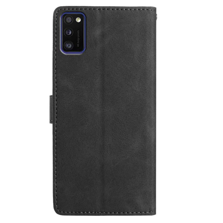 Funda de cuero con estampado de rosas en relieve para Samsung Galaxy A41 (negra)