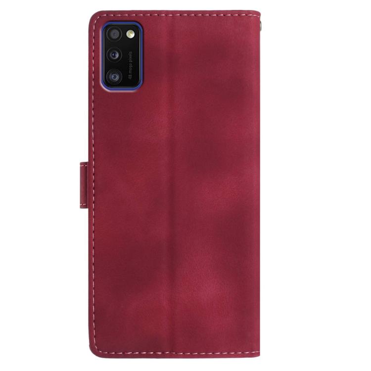 Funda de piel con estampado de rosas en relieve para Samsung Galaxy A41 (roja)