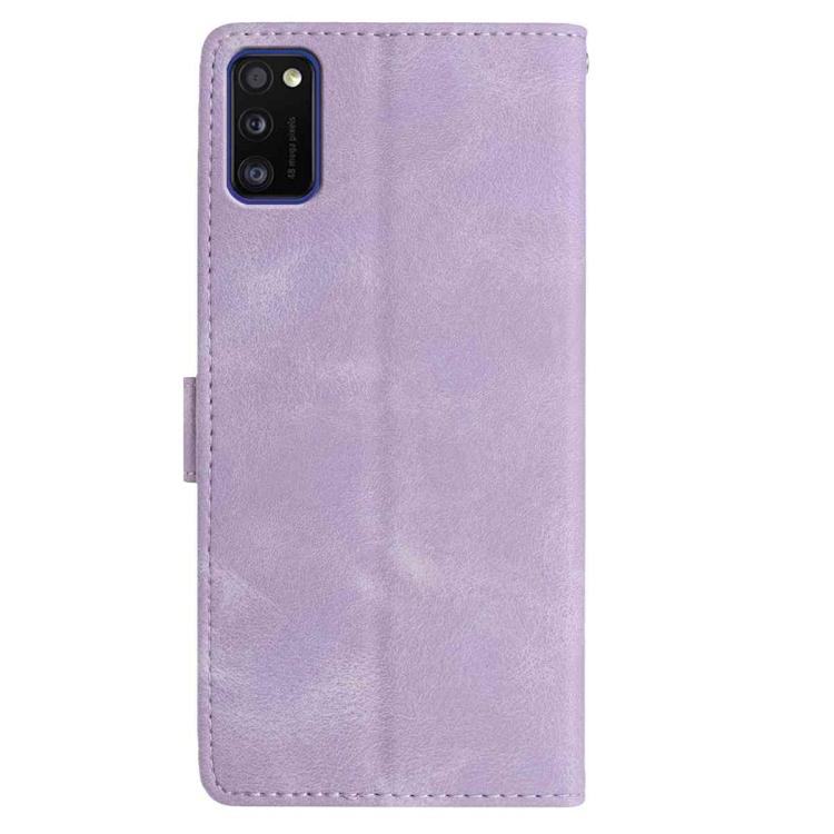 Funda de piel con estampado de rosas en relieve para Samsung Galaxy A41 (morado claro)
