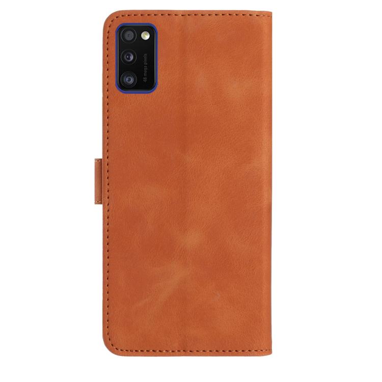 Funda de piel con estampado de rosas en relieve para Samsung Galaxy A41 (marrón)