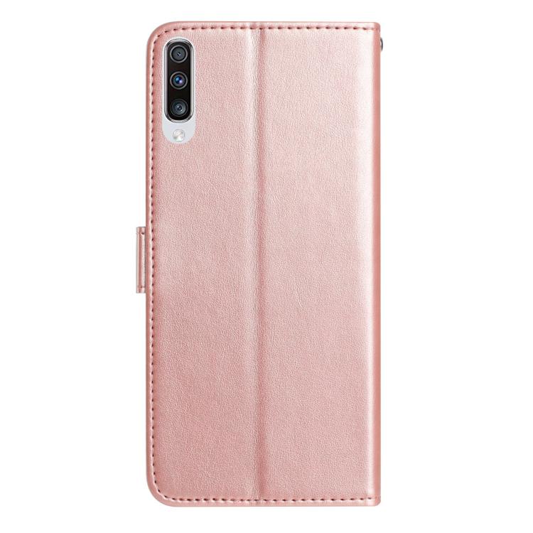 Funda de cuero con estampado floral en relieve para Samsung Galaxy A50 (oro rosa)