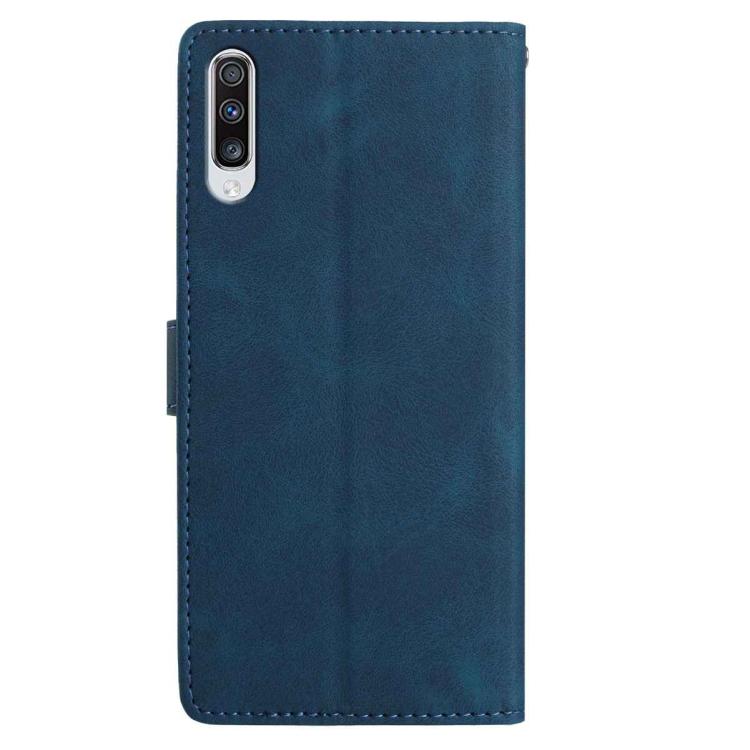 Funda de cuero con estampado de rosas en relieve para Samsung Galaxy A50 (azul oscuro)