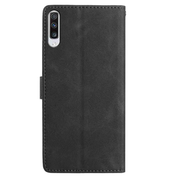 Funda de cuero con estampado de rosas en relieve para Samsung Galaxy A50 (negra)