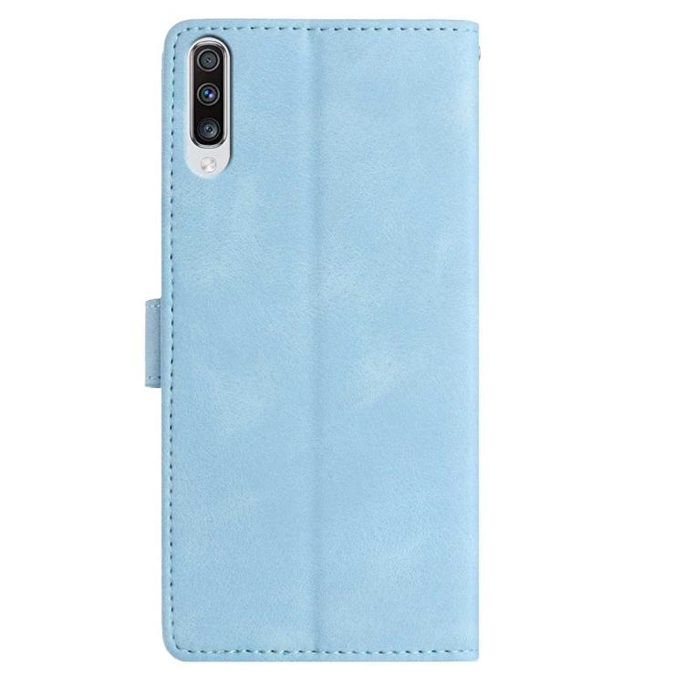 Funda de piel con estampado floral en relieve para Samsung Galaxy A50 (azul cielo)