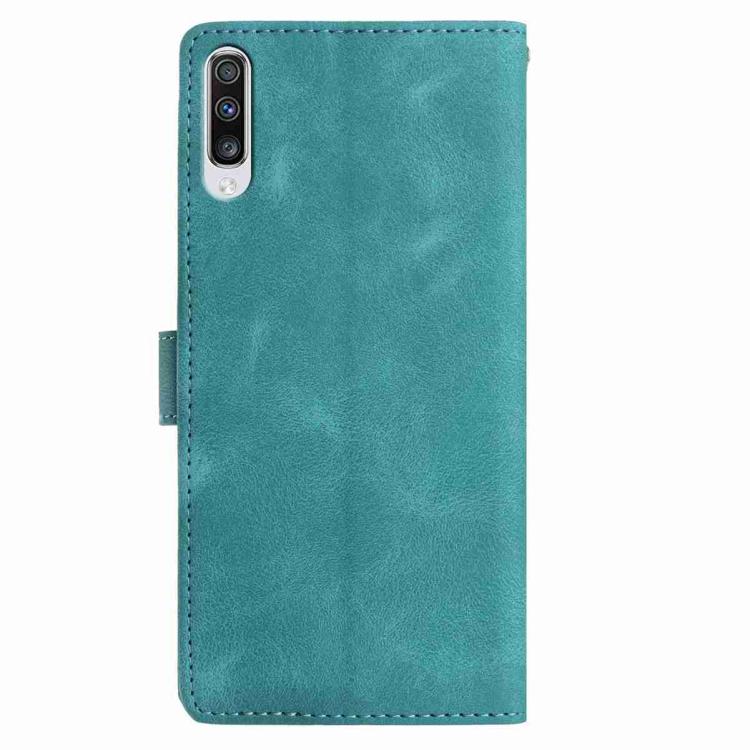 Funda de cuero con estampado de rosas en relieve para Samsung Galaxy A50 (verde)