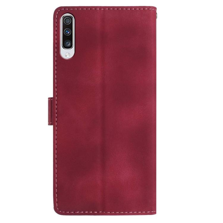 Funda de cuero con estampado de rosas en relieve para Samsung Galaxy A50 (roja)