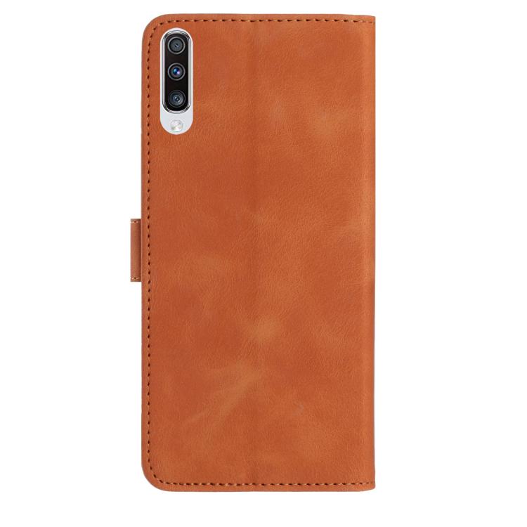 Funda de cuero con estampado de rosas en relieve para Samsung Galaxy A50 (marrón)