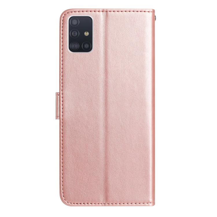 Funda de piel con estampado floral en relieve para Samsung Galaxy A51 (oro rosa)