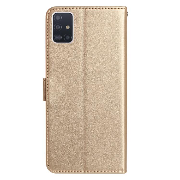 Funda de piel con estampado de rosas en relieve para Samsung Galaxy A51 (dorada)