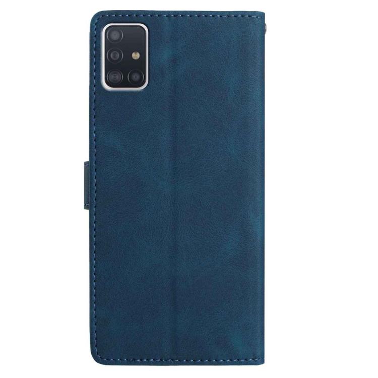 Funda de piel con estampado floral en relieve para Samsung Galaxy A51 (azul oscuro)