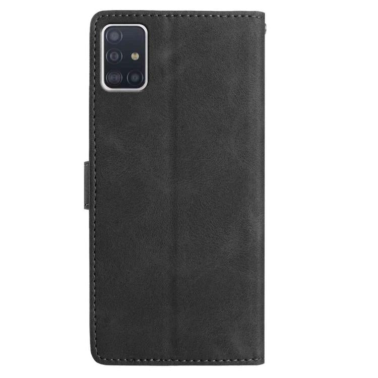 Funda de piel con estampado de rosas en relieve para Samsung Galaxy A51 (negra)