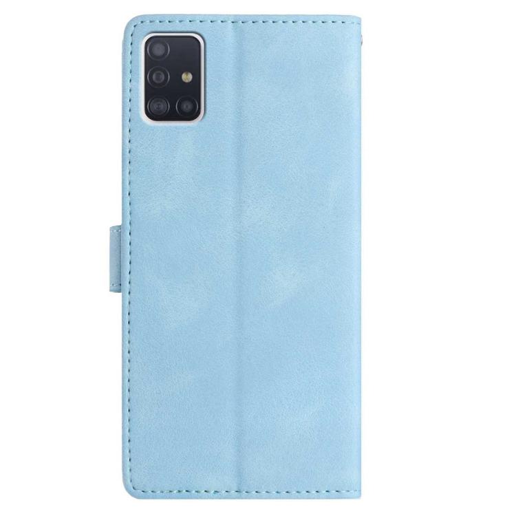 Funda de piel con estampado floral en relieve para Samsung Galaxy A51 (azul cielo)