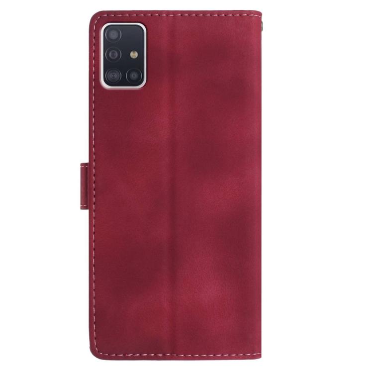 Funda de piel con estampado floral en relieve para Samsung Galaxy A51 (roja)