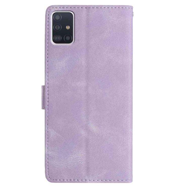 Funda de piel con estampado floral en relieve para Samsung Galaxy A51 (morado claro)