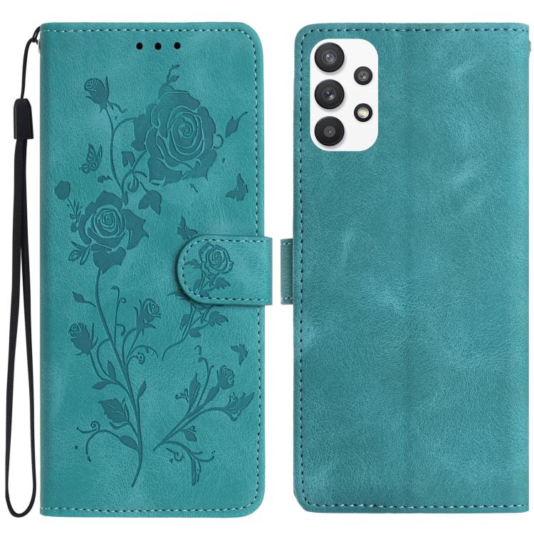 Funda de cuero con estampado de rosas en relieve para Samsung Galaxy A53 (verde)