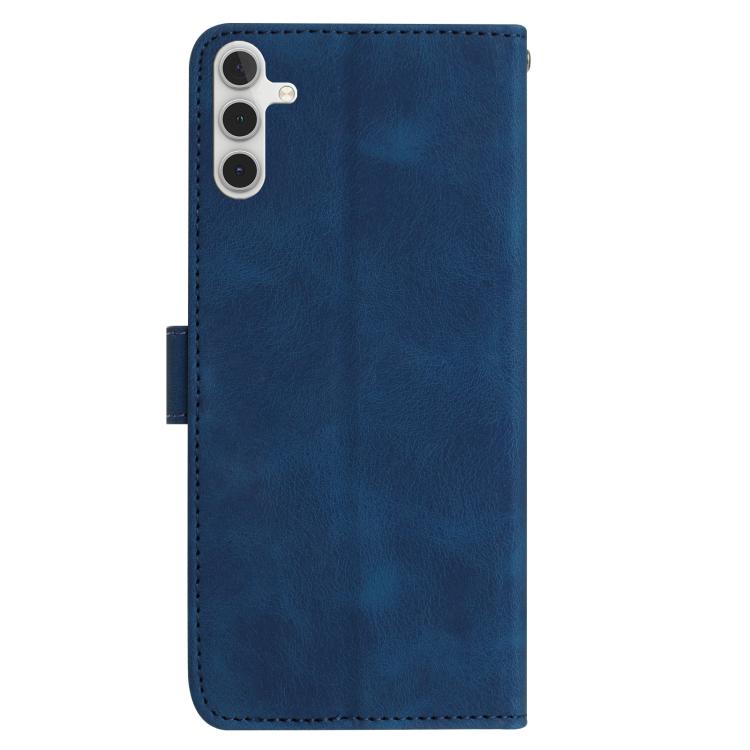 Funda de cuero con estampado floral en relieve para Samsung Galaxy A54 (azul oscuro)