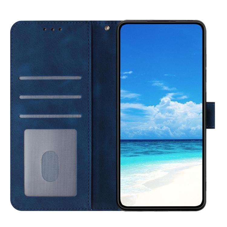 Funda de cuero con estampado floral en relieve para Samsung Galaxy A54 (azul oscuro)