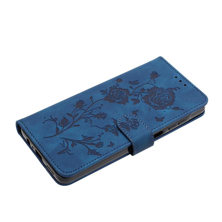 Funda de cuero con estampado floral en relieve para Samsung Galaxy A54 (azul oscuro)