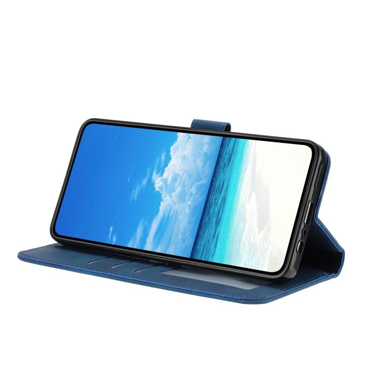 Funda de cuero con estampado floral en relieve para Samsung Galaxy A54 (azul oscuro)