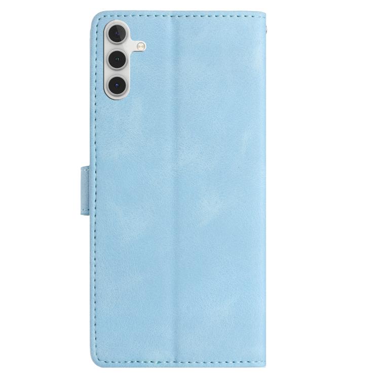 Funda de piel con estampado floral en relieve para Samsung Galaxy A54 (azul cielo)