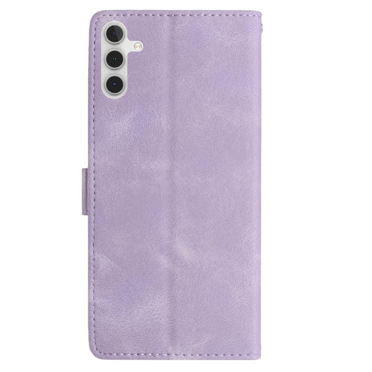 Funda de cuero con estampado de rosas en relieve para Samsung Galaxy A54 (morado claro)