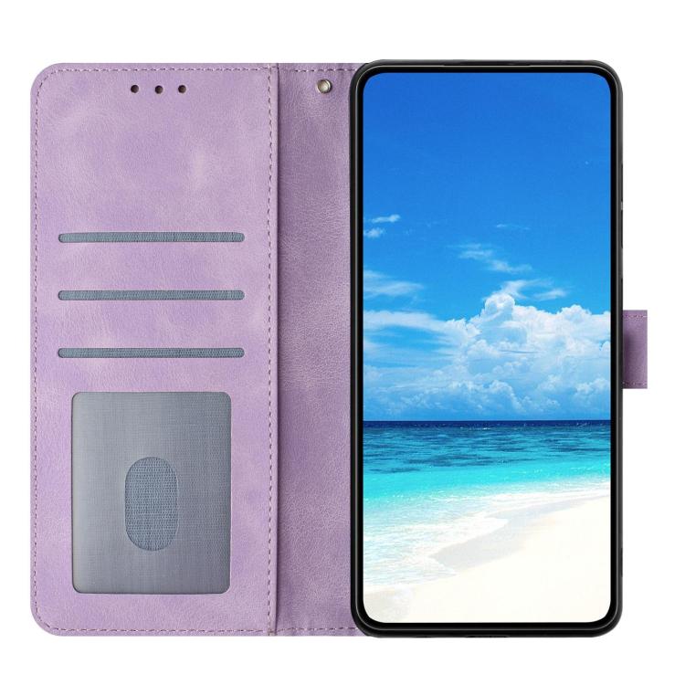 Funda de cuero con estampado de rosas en relieve para Samsung Galaxy A54 (morado claro)