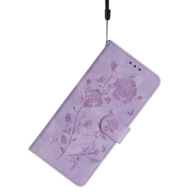 Funda de cuero con estampado de rosas en relieve para Samsung Galaxy A54 (morado claro)