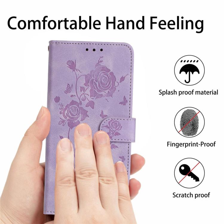 Funda de cuero con estampado de rosas en relieve para Samsung Galaxy A54 (morado claro)