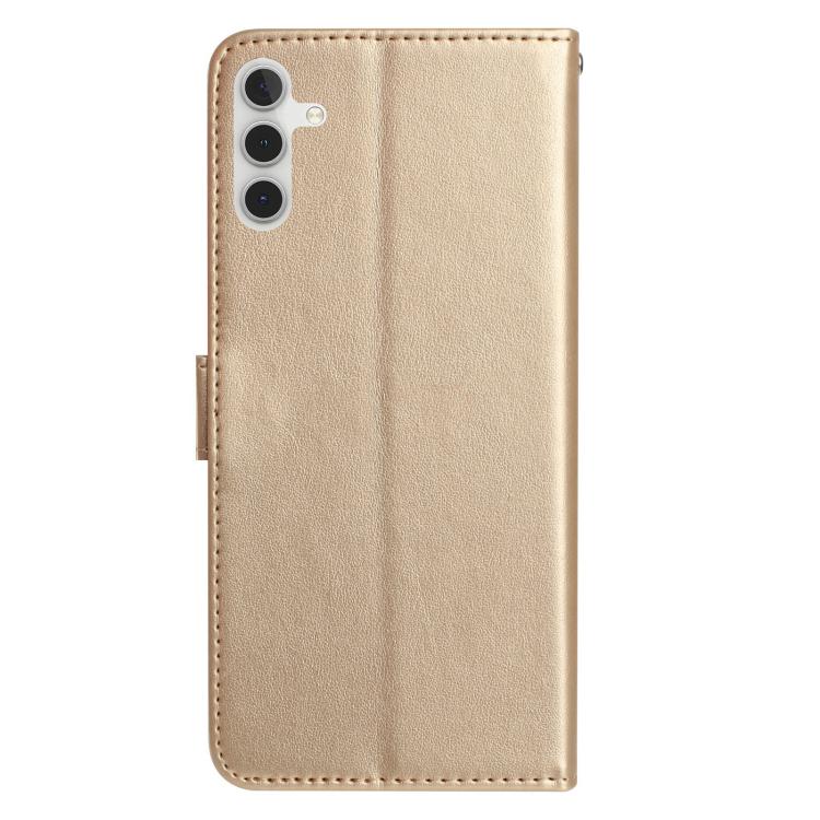 Funda de cuero con estampado de rosas en relieve para Samsung Galaxy A56 (dorada)