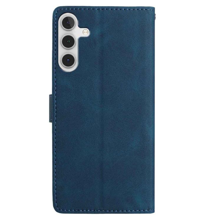Funda de cuero con estampado floral en relieve para Samsung Galaxy A56 (azul oscuro)