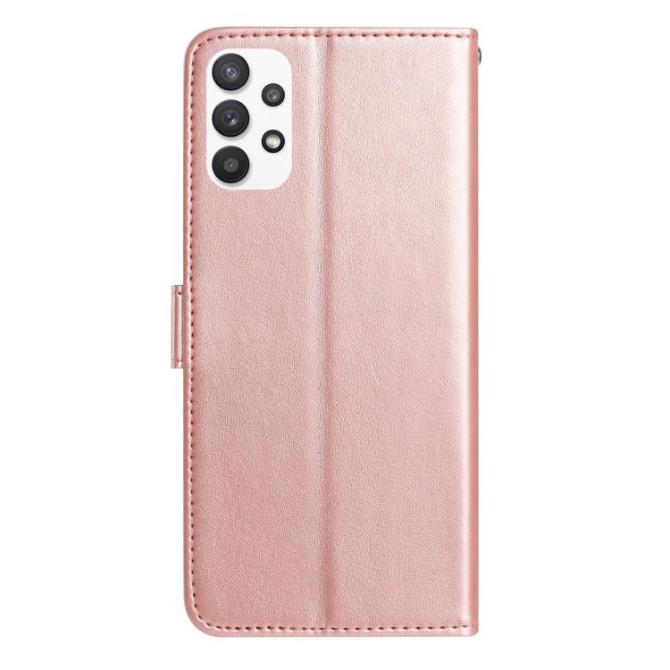 Funda de cuero con estampado floral en relieve para Samsung Galaxy A73 (oro rosa)