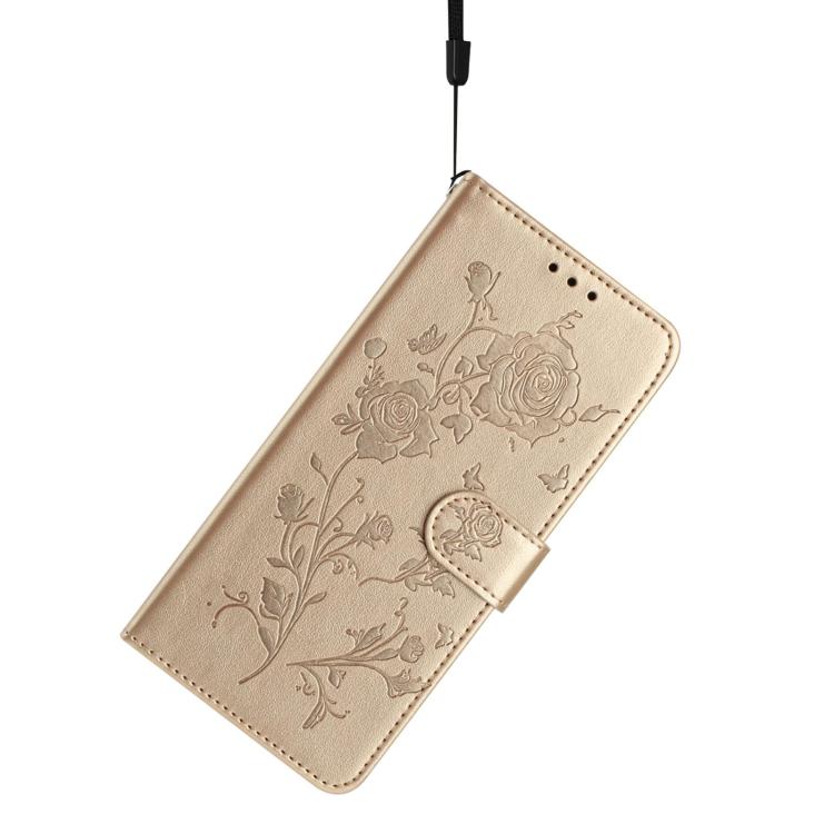 Funda de cuero con estampado de rosas en relieve para Samsung Galaxy A73 (dorada)