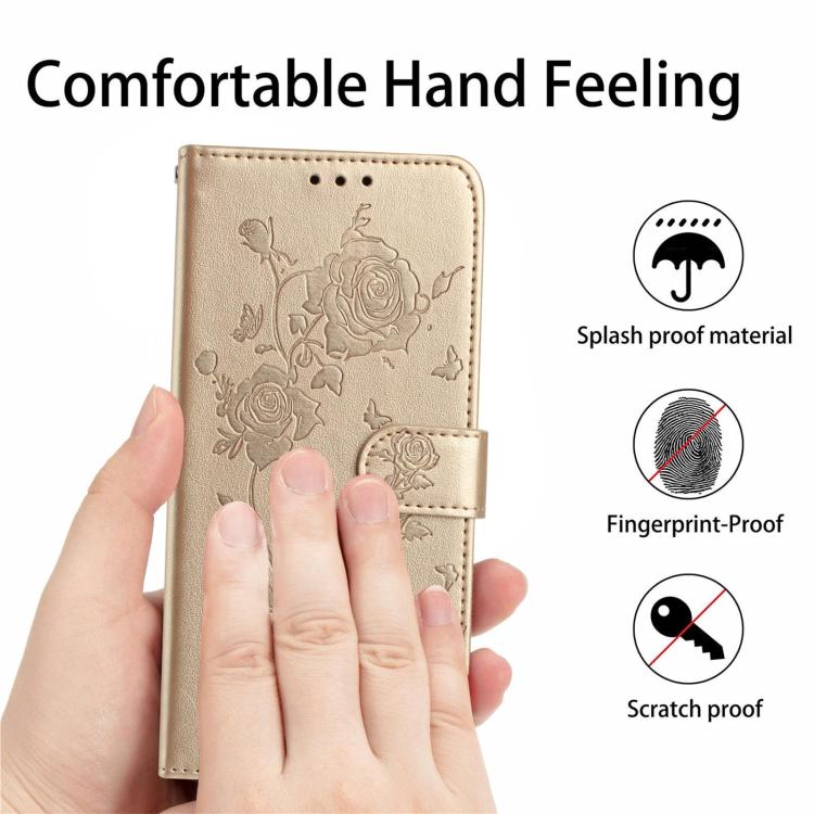 Funda de cuero con estampado de rosas en relieve para Samsung Galaxy A73 (dorada)