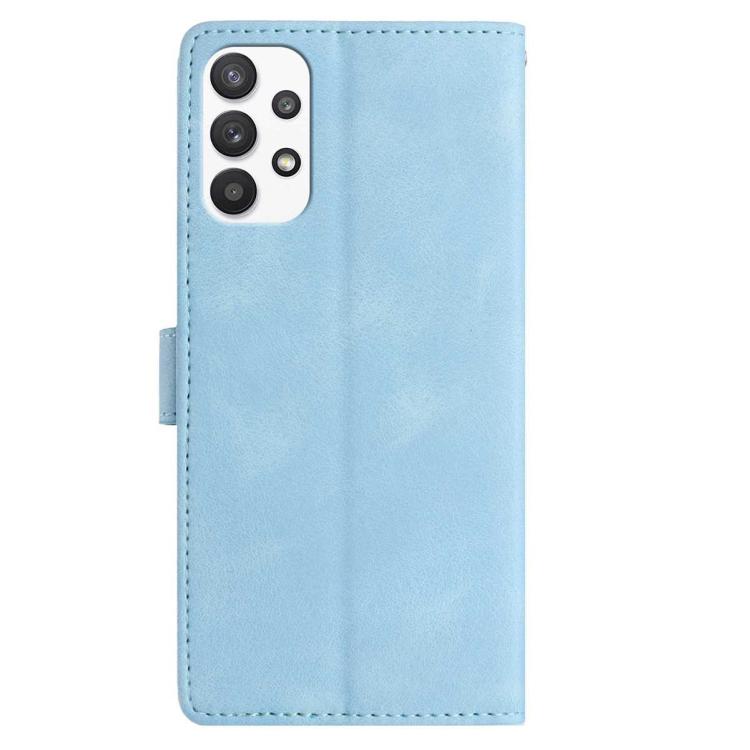 Funda de cuero con estampado floral en relieve para Samsung Galaxy A73 (azul cielo)