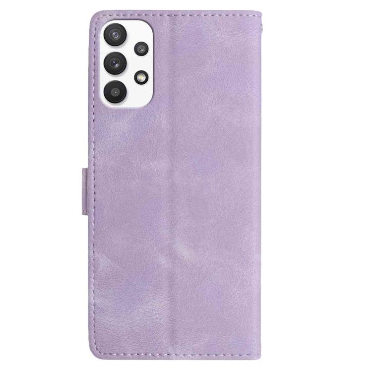 Funda de cuero con estampado de rosas en relieve para Samsung Galaxy A73 (morado claro)
