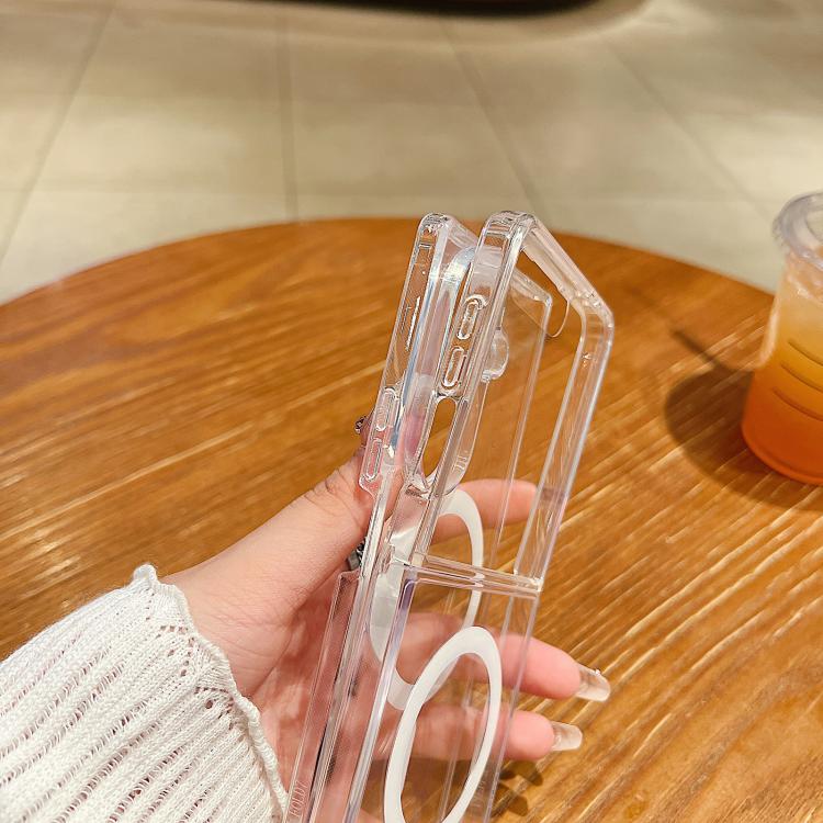 Funda de TPU acrílica transparente magnética MagSafe para Samsung Galaxy Z Flip7 5G con gran orificio para cámara (transparente)