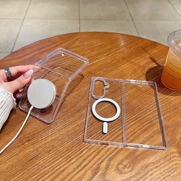 Funda de TPU acrílica transparente magnética MagSafe para Samsung Galaxy Z Flip7 5G con gran orificio para cámara (transparente)