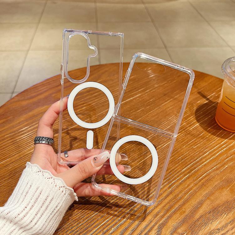 Funda de TPU acrílica transparente magnética MagSafe para Samsung Galaxy Z Flip7 5G con gran orificio para cámara (transparente)