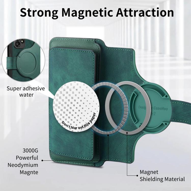 Funda Neo MagSafe RFID antirrobo con cremallera para Samsung Galaxy A06, de cuero estilo retro (verde)