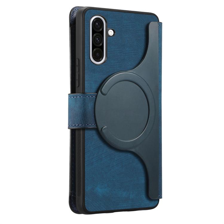 Funda Neo MagSafe RFID antirrobo con cremallera para Samsung Galaxy A36 5G, de cuero estilo retro (azul)