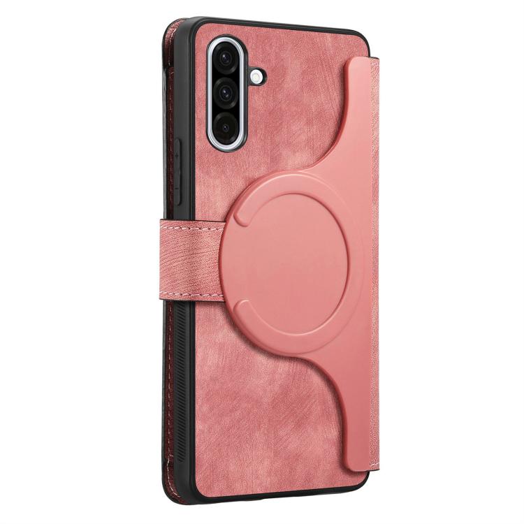 Funda Neo MagSafe RFID antirrobo con cremallera para Samsung Galaxy A36 5G, de cuero estilo retro (rosa)