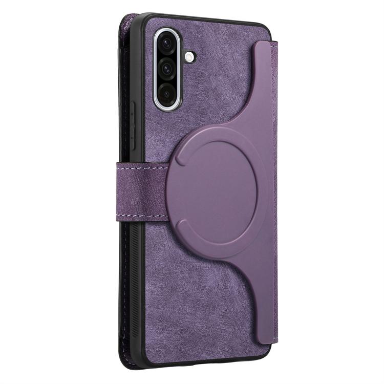 Funda Neo MagSafe RFID antirrobo con cremallera para Samsung Galaxy A36 5G, de cuero estilo retro (morado)