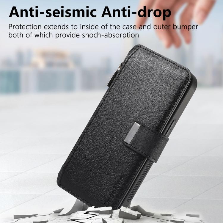 Funda Neo MagSafe RFID antirrobo con cremallera para Samsung Galaxy A16, de cuero estilo retro (negra)