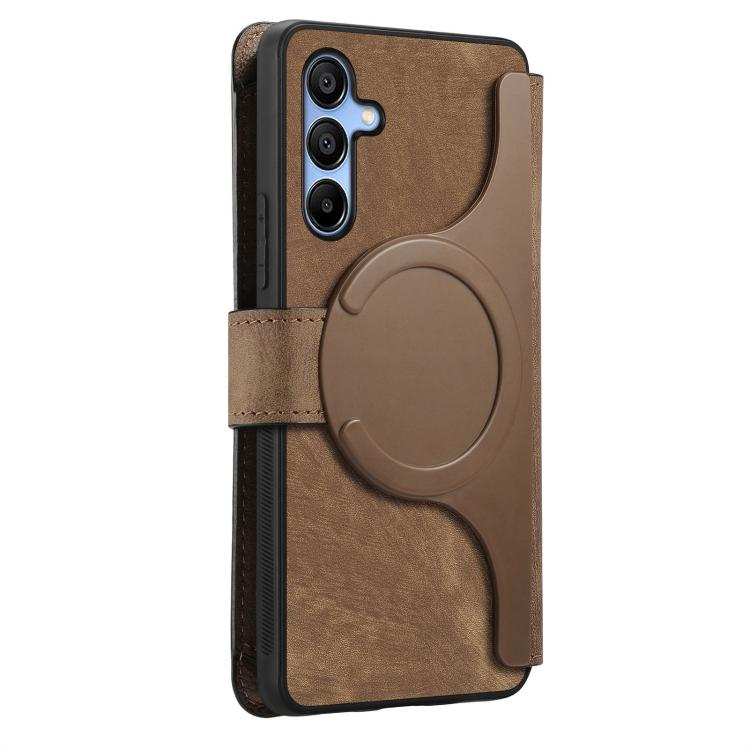 Funda Neo MagSafe RFID antirrobo con cremallera para Samsung Galaxy A16, estilo billetera de cuero retro (marrón)