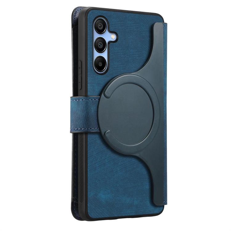 Funda Neo MagSafe RFID antirrobo con cremallera para Samsung Galaxy A16, de cuero estilo retro (azul)