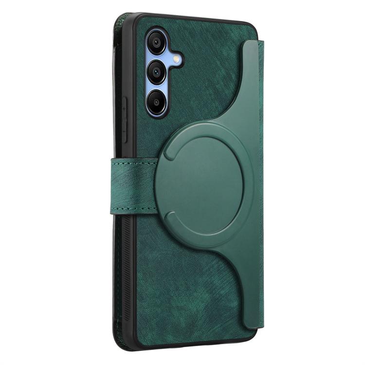 Funda Neo MagSafe RFID antirrobo con cremallera para Samsung Galaxy A16, de cuero estilo retro (verde)