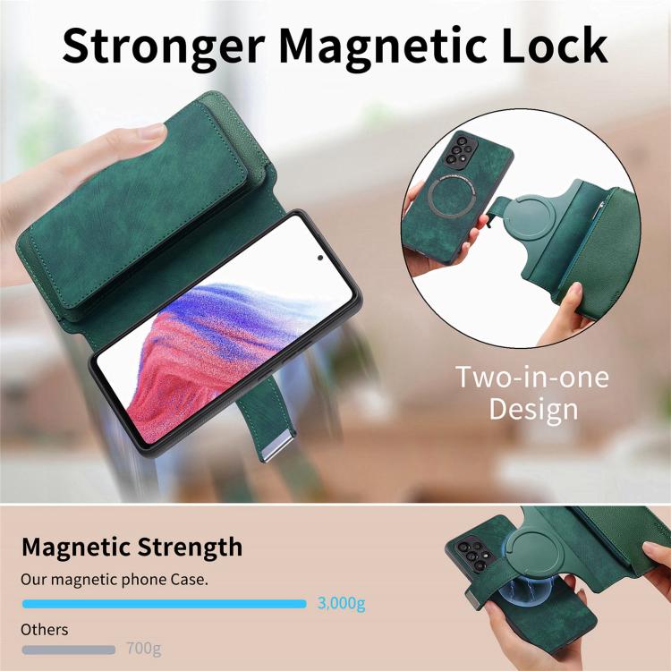 Funda Neo MagSafe RFID antirrobo con cremallera para Samsung Galaxy A16, de cuero estilo retro (verde)