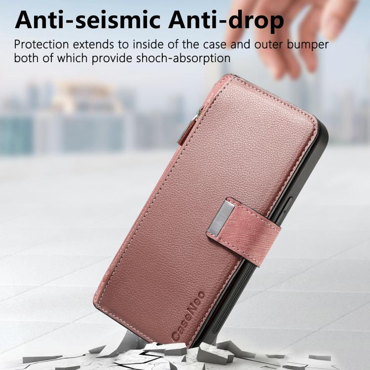 Funda Neo MagSafe RFID antirrobo con cremallera para Samsung Galaxy A16, funda de cuero estilo retro (rosa)